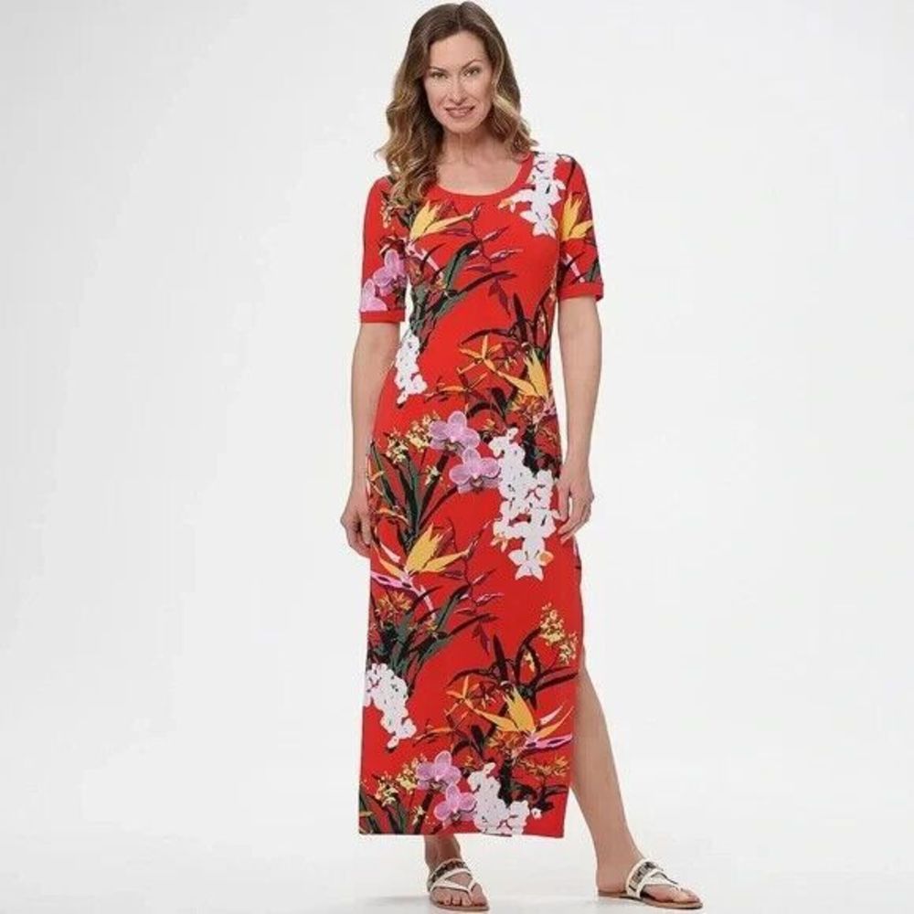 G.I.L.I Bold Red Floral Maxi Sundress Dress Size Medium